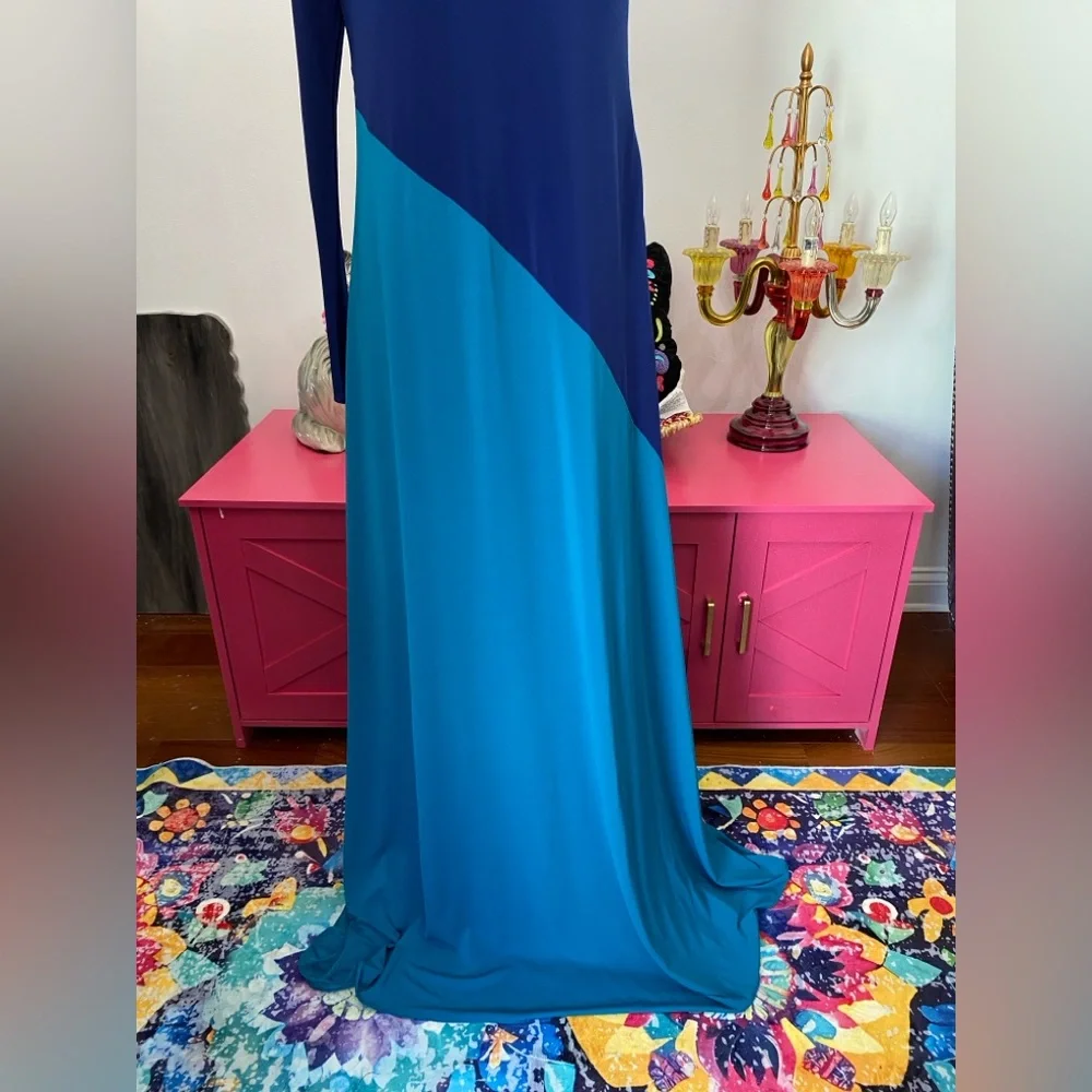 ❌SOLD❌HALSTON AJA GOWN SAPPHIRE BLUE TEAL ONE ARM LONG SLEEVE SOLD OUT SIZE 8 - Picture 8 of 12